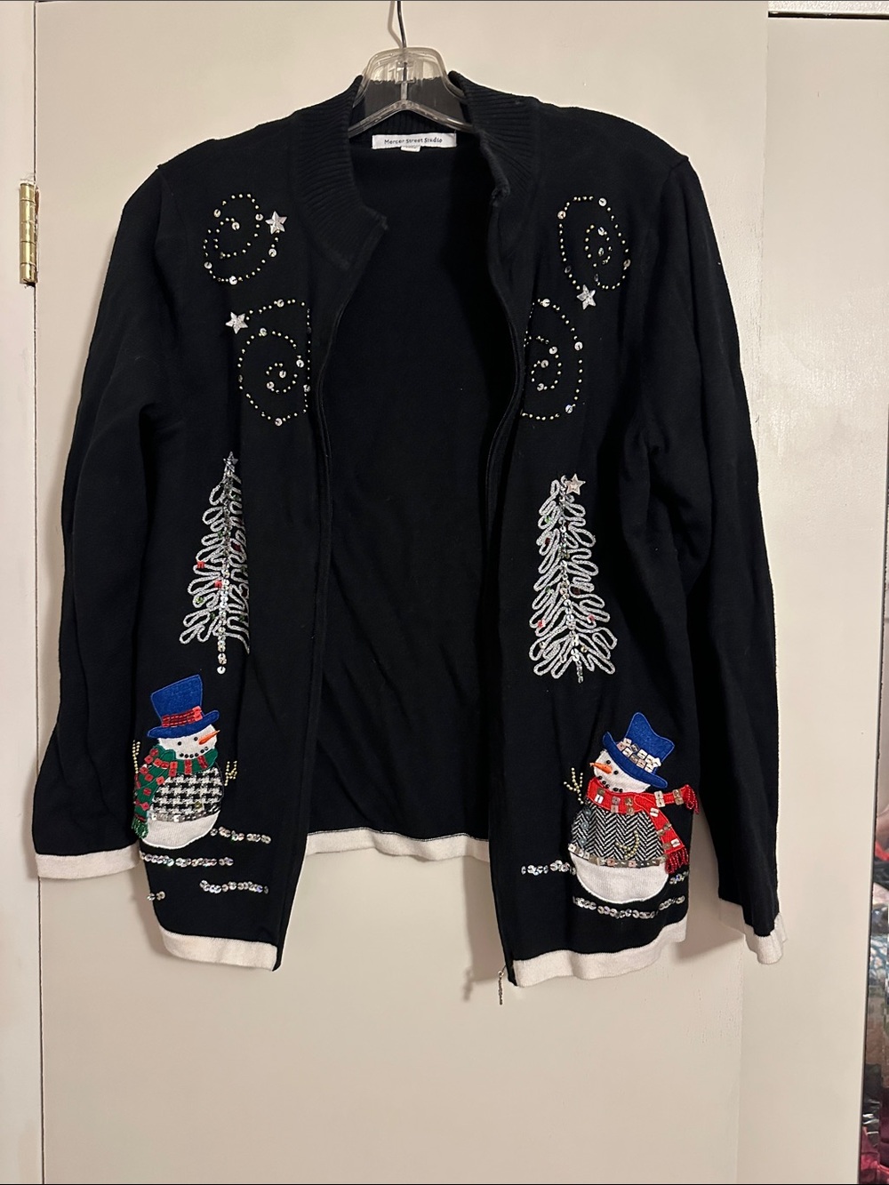 Mercer Street Studio Black Snowman Embroidered Cardigan